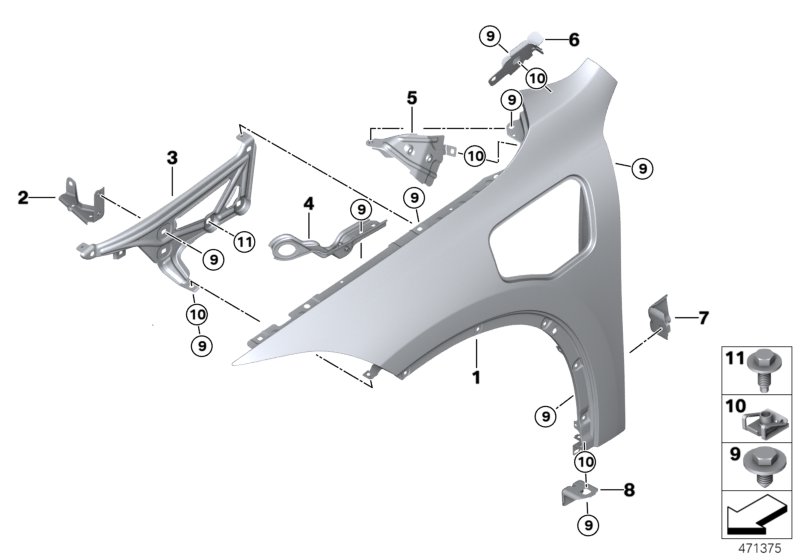 Переднее крыло для BMW M13 Zinoro 60H/100H B38X (схема запчастей)