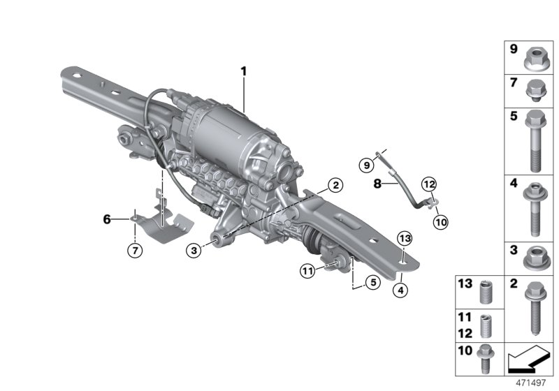 Актюатор HSR/доп.элементы/ЭБУ для BMW G11N 730d B57 (схема запчастей)