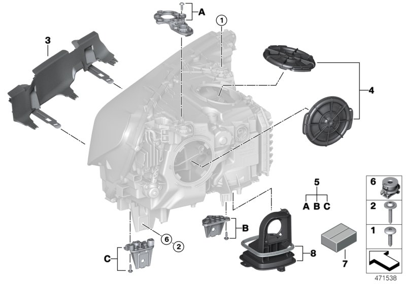 Детали фары для BMW G11 730i B48 (схема запчастей)