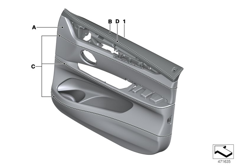 Индивидуальная обшивка двери кожа Пд для BMW F85 X5 M S63R (схема запчастей)