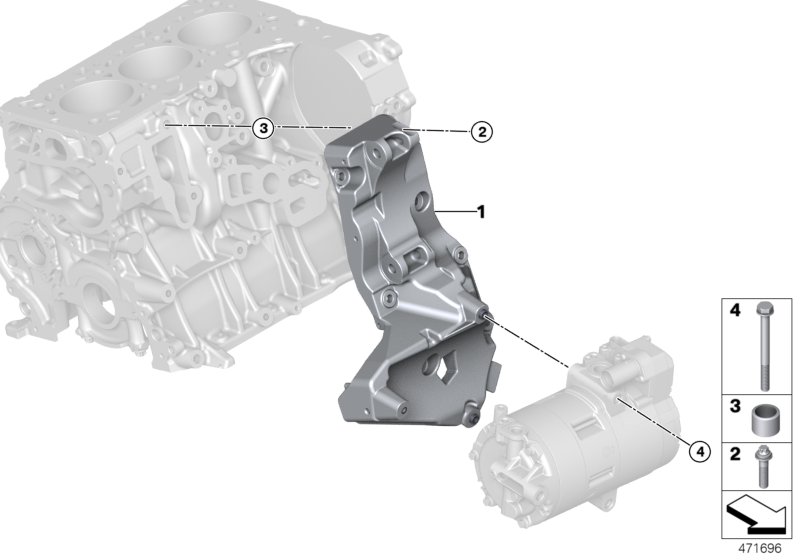 Картер двигателя дополнительные элементы для BMW F60 Cooper SE ALL4 B38X (схема запчастей)