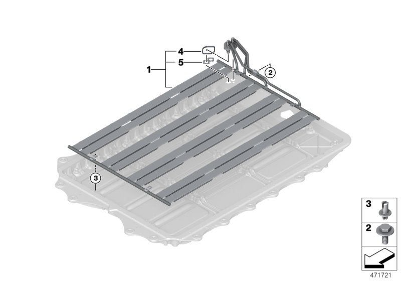 Радиатор высоковольтного накопителя для BMW M13 Zinoro 60H/100H B38X (схема запчастей)