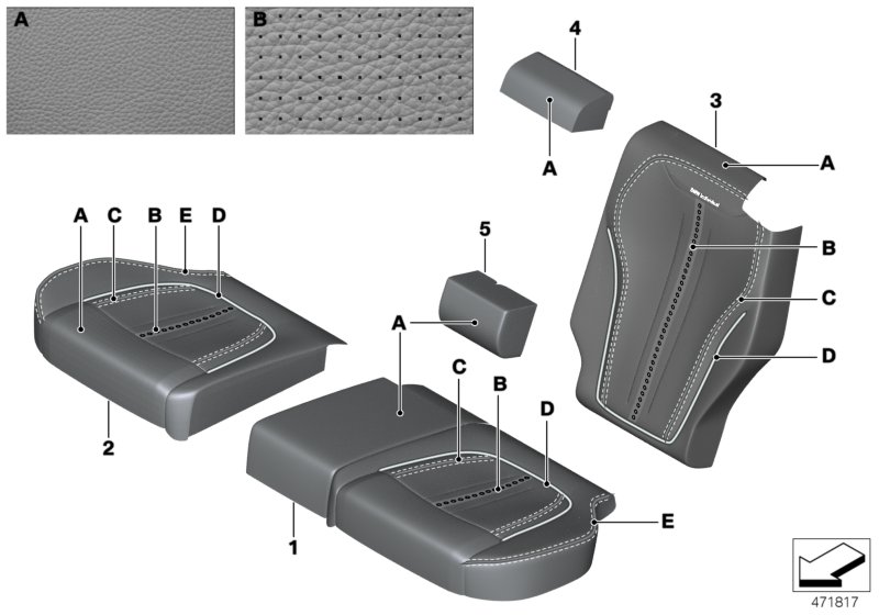 Инд.обивка сиденья пов.комфорт.кожа для BMW F15 X5 50iX 4.4 N63N (схема запчастей)