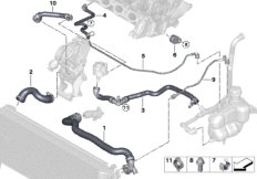 Шланги системы охлаждения для BMW F45 220i B48 (схема запасных частей)