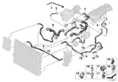 Шланги системы охлаждения для BMW F20N M140i B58 (схема запасных частей)