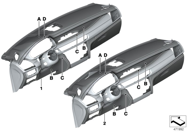 Индивидуальная панель приборов, кожа для BMW F16 X6 28iX N20 (схема запчастей)
