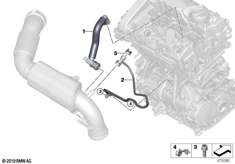 Система вентиляции картера для BMW F54N JCW ALL4 B48E (схема запчастей)