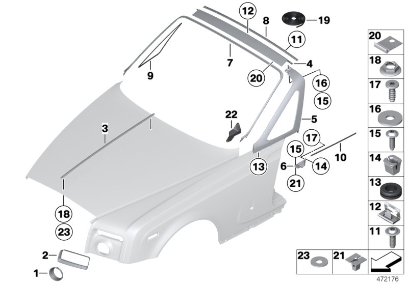 Наружные накладки / декоративные решетки для BMW RR2N Drophead N73 (схема запчастей)