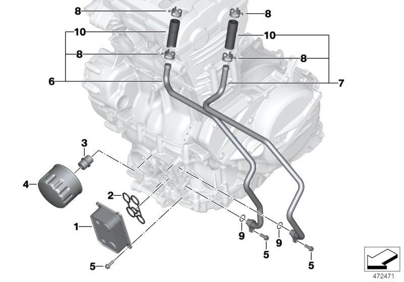 Теплообменник/трубопроводы для MOTO K75 F 800 GS Adve. 16 (0B55, 0B65) 0 (схема запчастей)