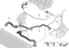 Шланги системы охлаждения для BMW F45 216i B38 (схема запасных частей)