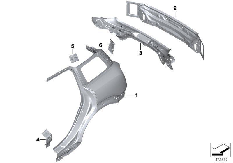 Крыло/облицовка задней части для MINI F60 Cooper S ALL4 B46 (схема запчастей)