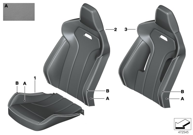 Инд. обивка спортивного сиденья Пд для BMW F80N M3 S55 (схема запчастей)
