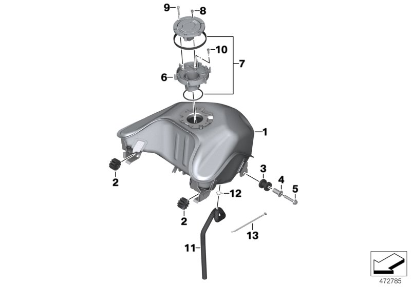 Топливный бак/дополнительные элементы для BMW K03 G 310 R (0G01, 0G11) 0 (схема запчастей)