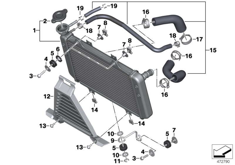 Радиатор охлаждающей жидкости для BMW K03 G 310 R (0G01, 0G11) 0 (схема запчастей)
