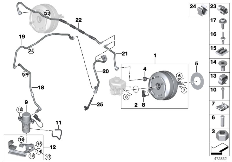 Вакуумный насос усилителя тормозов для BMW F30N 330e B48X (схема запчастей)
