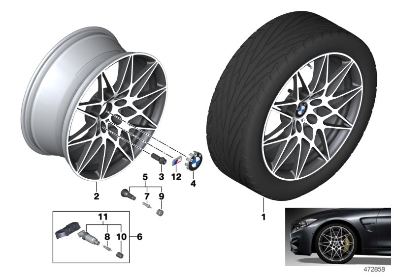 BMW LM колесо звездообр.спицы 666M - 20" для BMW F80N M3 S55 (схема запчастей)