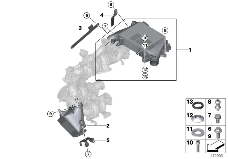 Охладитель наддувочного воздуха для BMW G07 X7 M50dX B57S (схема запчастей)