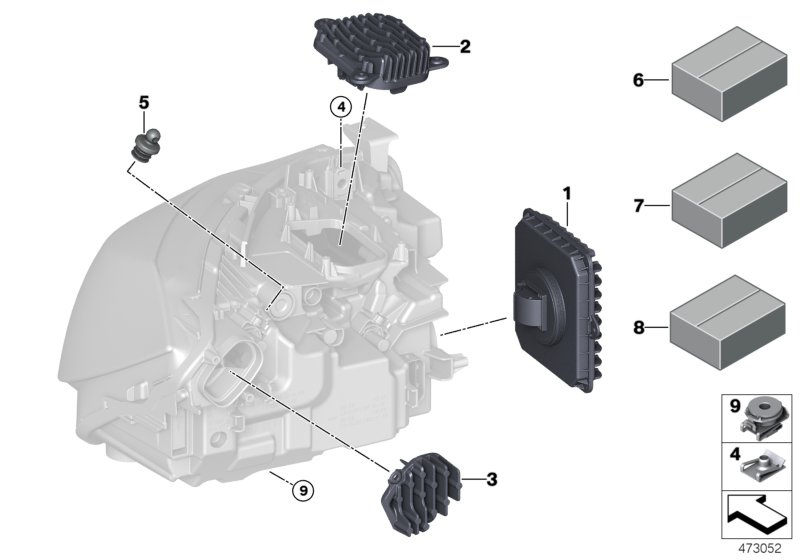 Детали светодиодной фары для BMW F34N 330dX N57N (схема запчастей)