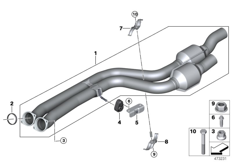 Соединительный патрубок/катализатор для BMW F82 M4 GTS S55 (схема запчастей)