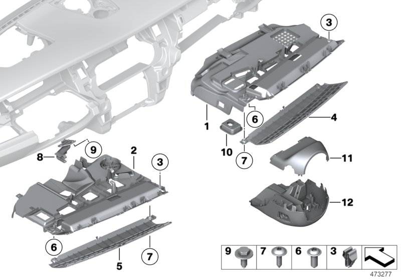 Доп.элементы панели приборов Нж. для BMW RR4 Ghost N74R (схема запчастей)