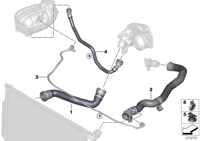 Шланги системы охлаждения для BMW F34N 320d B47 (схема запчастей)