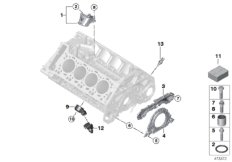 Блок цилиндров/дополнительные элементы для BMW F06N 650iX 4.4 N63N (схема запасных частей)