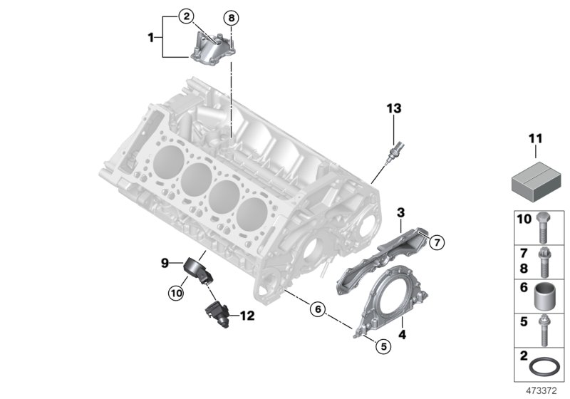 Блок цилиндров/дополнительные элементы для BMW E71 X6 M S63 (схема запчастей)