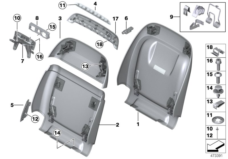 Накладки спинки переднего сиденья для BMW G31 540iX B58 (схема запчастей)
