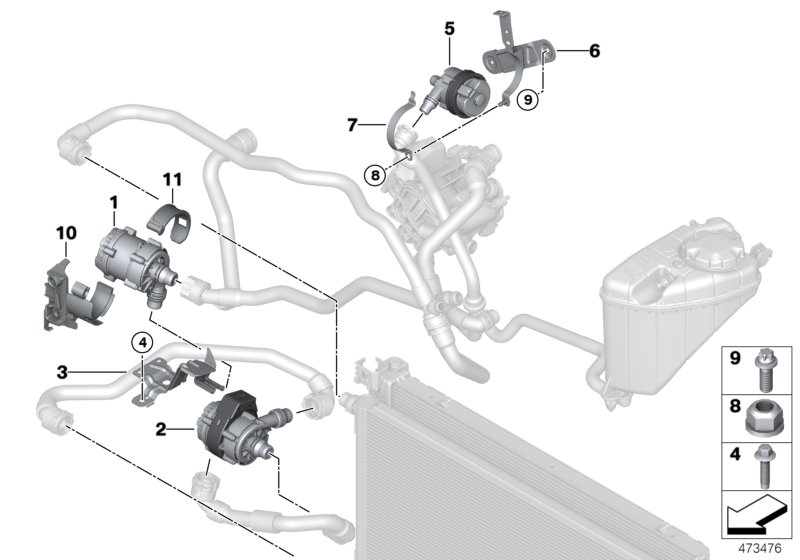 Электрический насос ОЖ / крепление для BMW G30 530e B48X (схема запчастей)