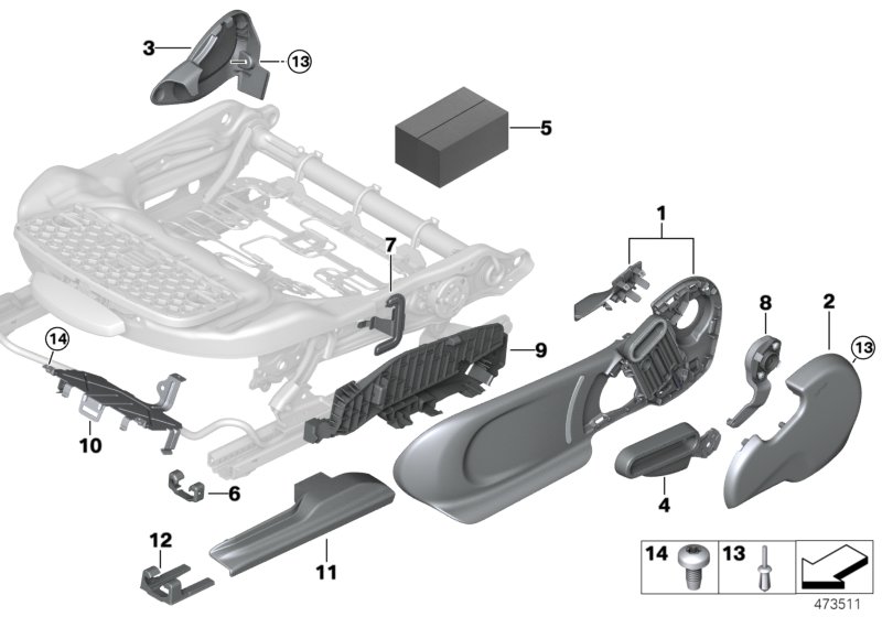 Сиденье Пд накладки сиденья для MINI F60 Cooper B36 (схема запчастей)