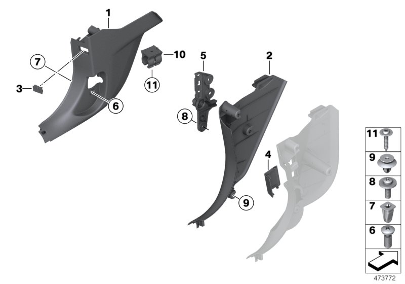 Боковая обшивка пространства для ног для BMW F36 430dX N57N (схема запчастей)