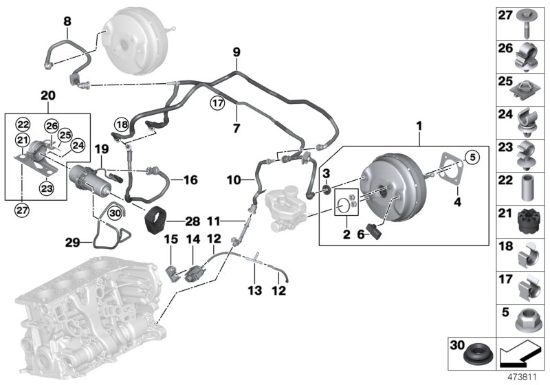 Вакуумный насос усилителя тормозов для BMW G12 740LeX B48X (схема запчастей)