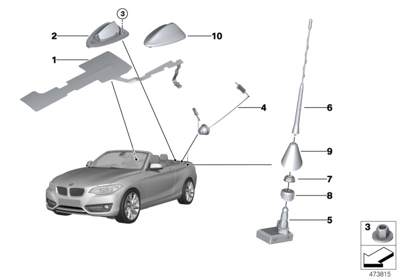 Детали антенны радиоприемника для BMW F23 M235iX N55 (схема запчастей)