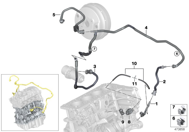 Вакуумный трубопр.усилителя тормозов для BMW G11 740e B48X (схема запчастей)