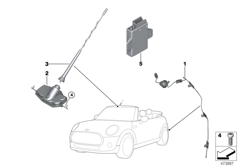 Детали антенны для BMW F57 Cooper SD B47D (схема запчастей)