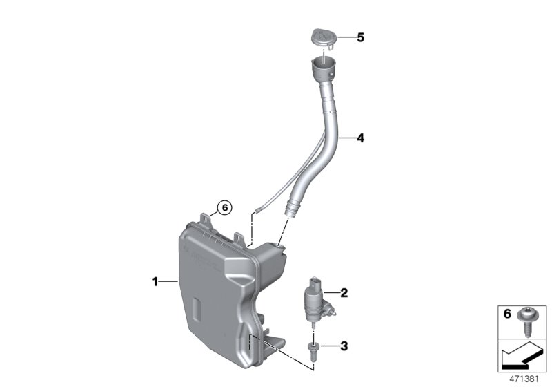 Бачок стеклоомывателя для BMW M13 Zinoro 60H/100H B38X (схема запчастей)