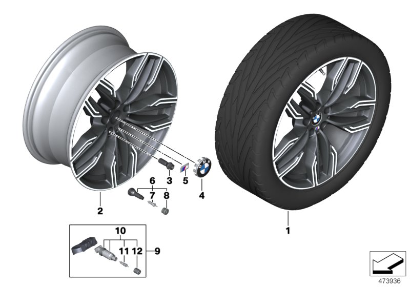 BMW LM колесо сдвоенные спицы 760M - 20" для BMW G12 740LdX B57 (схема запчастей)