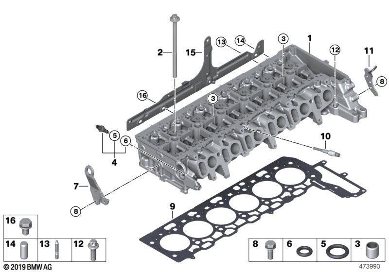 Головка блока цилиндров-доп.элементы для BMW G31 M550dX B57S (схема запчастей)