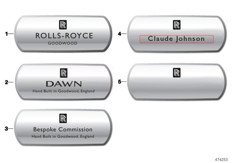 Гравированная эмблема - Dawn для ROLLS-ROYCE RR6 Dawn N74R (схема запчастей)
