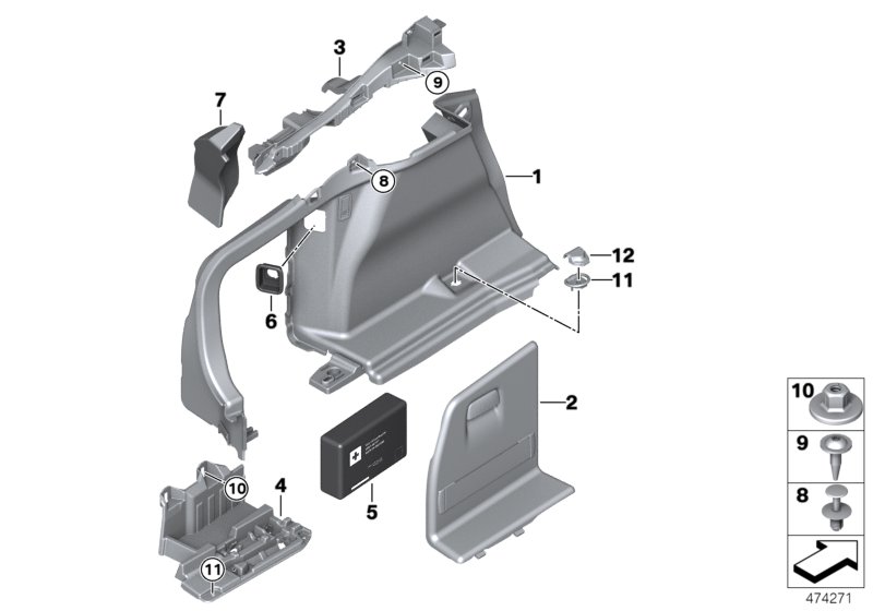 Обшивка багажного отделения Л для BMW F36N 420dX B47 (схема запчастей)