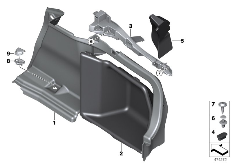 Обшивка багажного отделения П для BMW F36N 430dX N57N (схема запчастей)