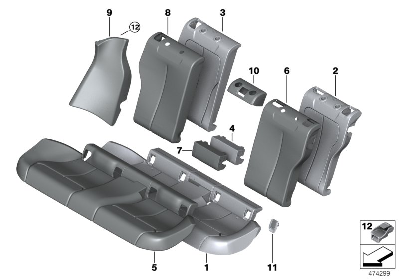 Набивка и обивка задн.сид.,люк в спинке для BMW F36N 420dX B47 (схема запчастей)