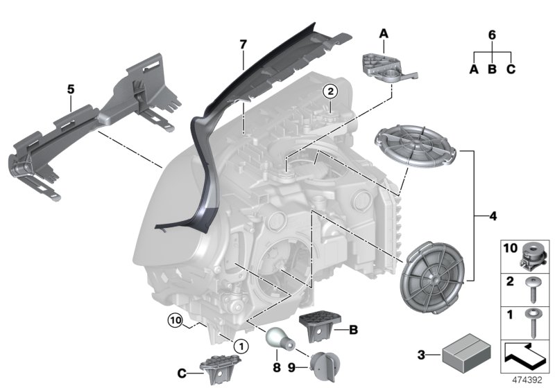 Детали фары для BMW G31 540dX B57 (схема запчастей)