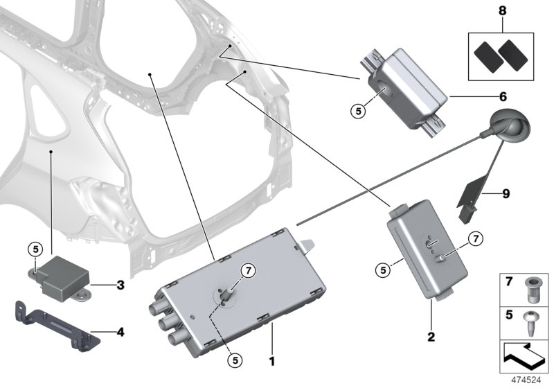 Детали антенного усилителя для BMW F39 X2 20dX B47D (схема запчастей)