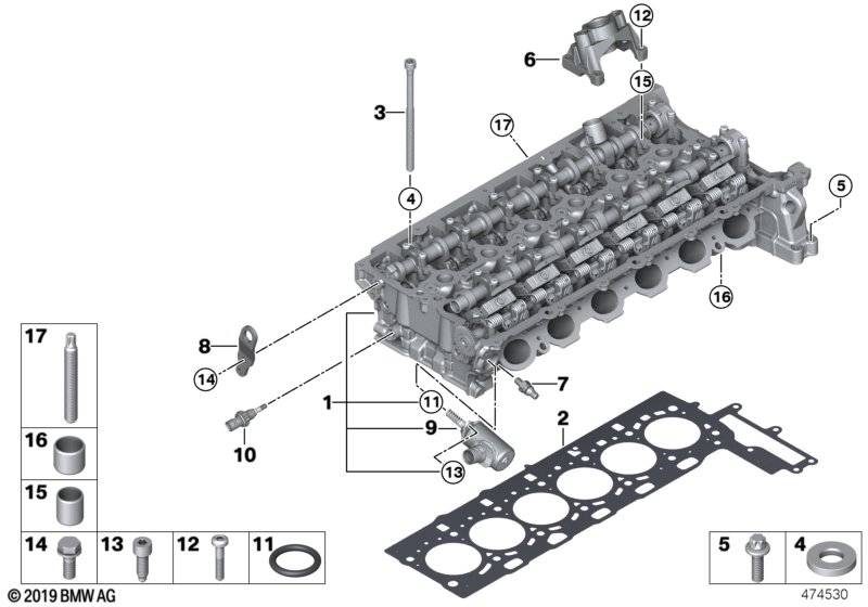 Головка блока цилиндров-доп.элементы для BMW F36 440i B58 (схема запчастей)