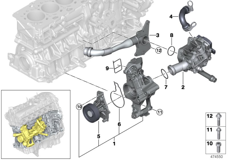 Охлажд.двигателя-терморег.система для BMW G31 540iX B58 (схема запчастей)
