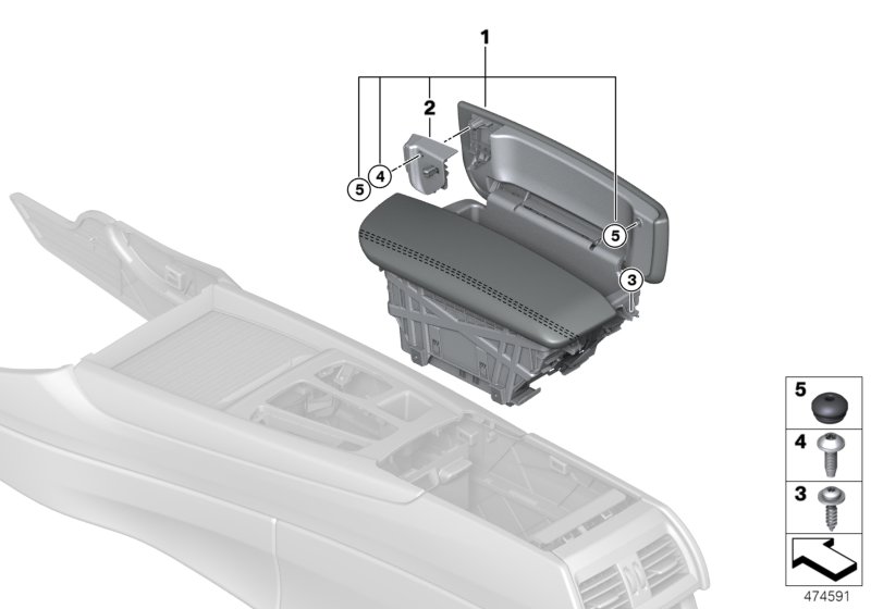 Подлокотник на центральной консоли для BMW F15 X5 25d B47 (схема запчастей)