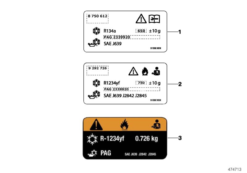 Шильдик с данными хладагента для BMW G01 X3 20dX (TX31) B47 (схема запчастей)
