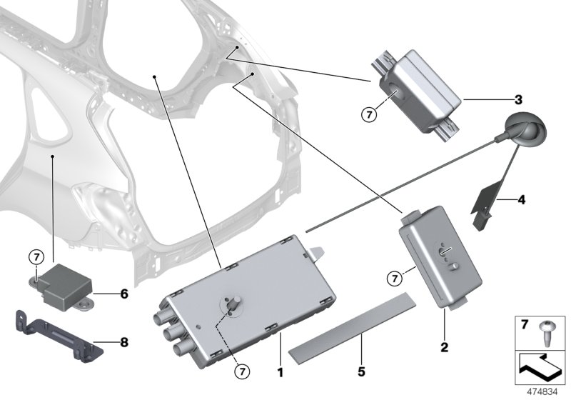 Детали антенного усилителя для BMW M13 Zinoro 60H/100H B38X (схема запчастей)