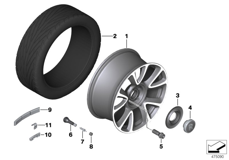 Колесо с легкоспл.диском BMW Styling 670 для ROLLS-ROYCE RR5 Wraith N74R (схема запчастей)